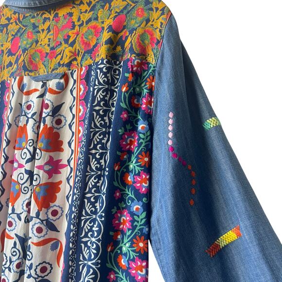 John Mark Bohemian Embroidered Long Sleeve Button Down Blouse Size S - Picture 8 of 13